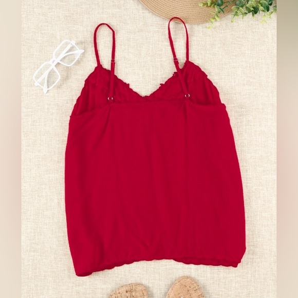 Red Crochet V Neck Slip Tank Top - Picture 5 of 10